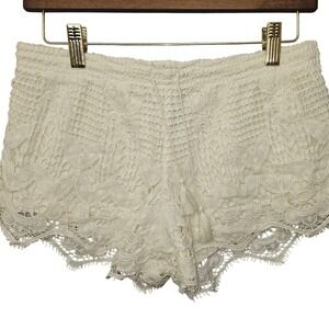 Express Womens XS Ivory Crochet Lace Boho Shorts Scalloped Hem Tassels Floral